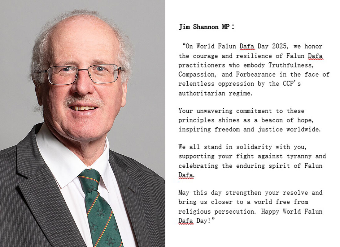 圖：吉姆‧香農議員（Jim Shannon MP）來信