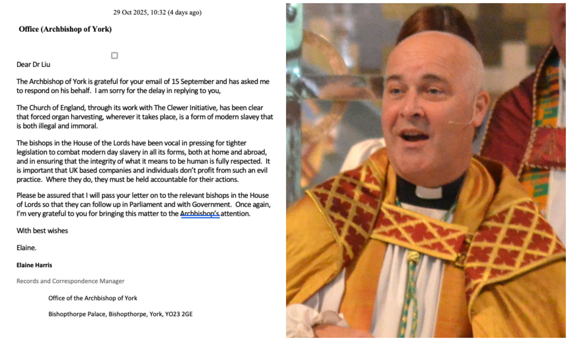 英國約克大主教斯蒂芬·科特雷爾(Stephen Cottrell)和支持信